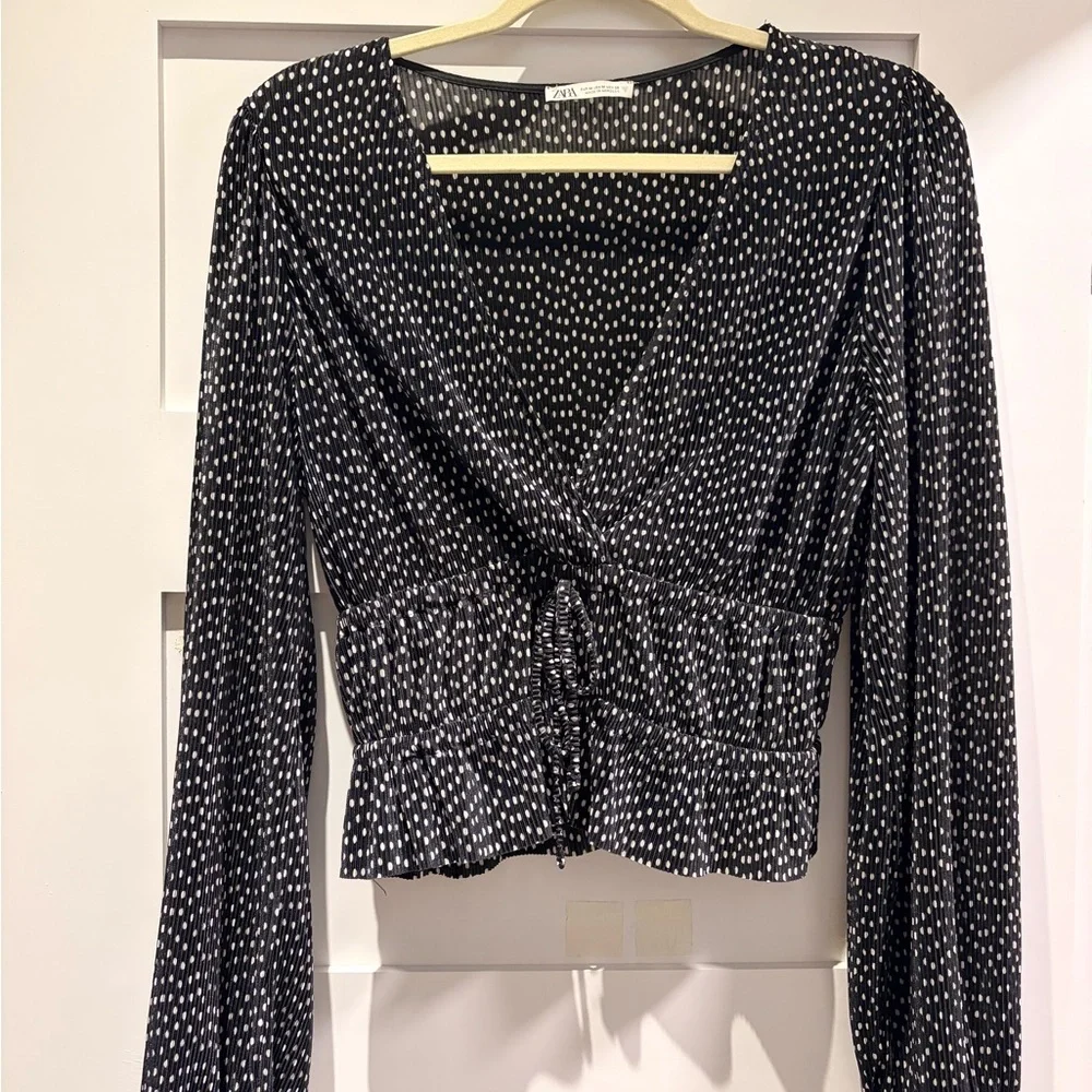 Zara Pleated Polka Dot Blouse - Picture 4 of 6
